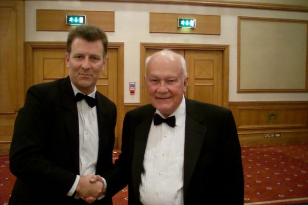 AT 029 Shuttle Astronaut Bruce McCandless STS 31 & 41, first human to complete an untethered space walk, with Richard, London, 2008