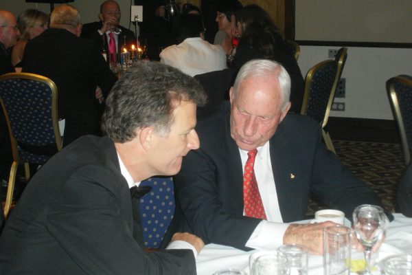 AT 035 Apollo 15 Astronaut Al Worden telling Richard a story, Birmingham, 2009