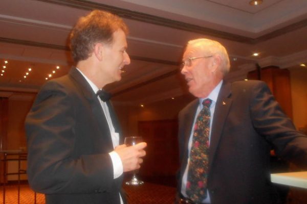 AT 047 Apollo 16 Astronaut Charlie Duke having a chat with Richard, 12 midnight in a Bar, Birmingham, 2010