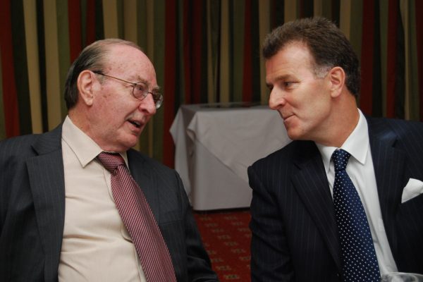 AT 055 Apollo 14 Astronaut Dr. Edgar Mitchell and Richard having dinner, Pontefract, West Yorkshire, 2010